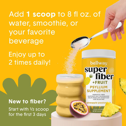 Bellway Super Fiber Powder + Fruit – Pineapple Passion (Sugar-Free Psyllium Husk Fiber)