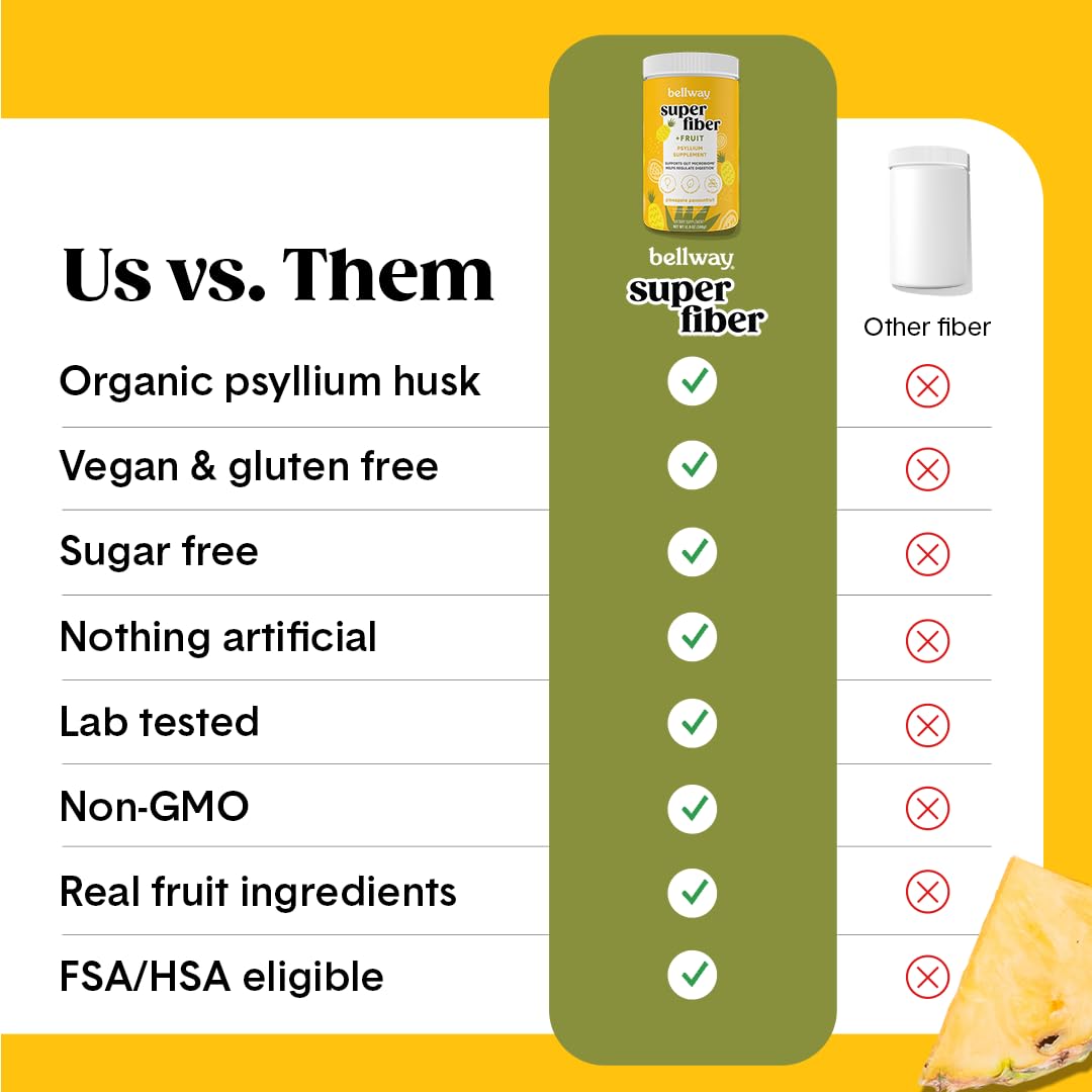 Bellway Super Fiber Powder + Fruit – Pineapple Passion (Sugar-Free Psyllium Husk Fiber)