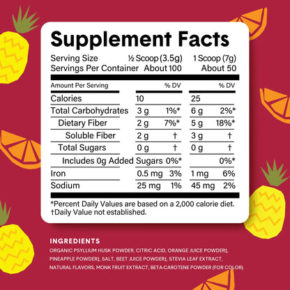 Bellway Super Fiber Powder + Fruit Punch – Sugar-Free Psyllium Husk, 50 Servings