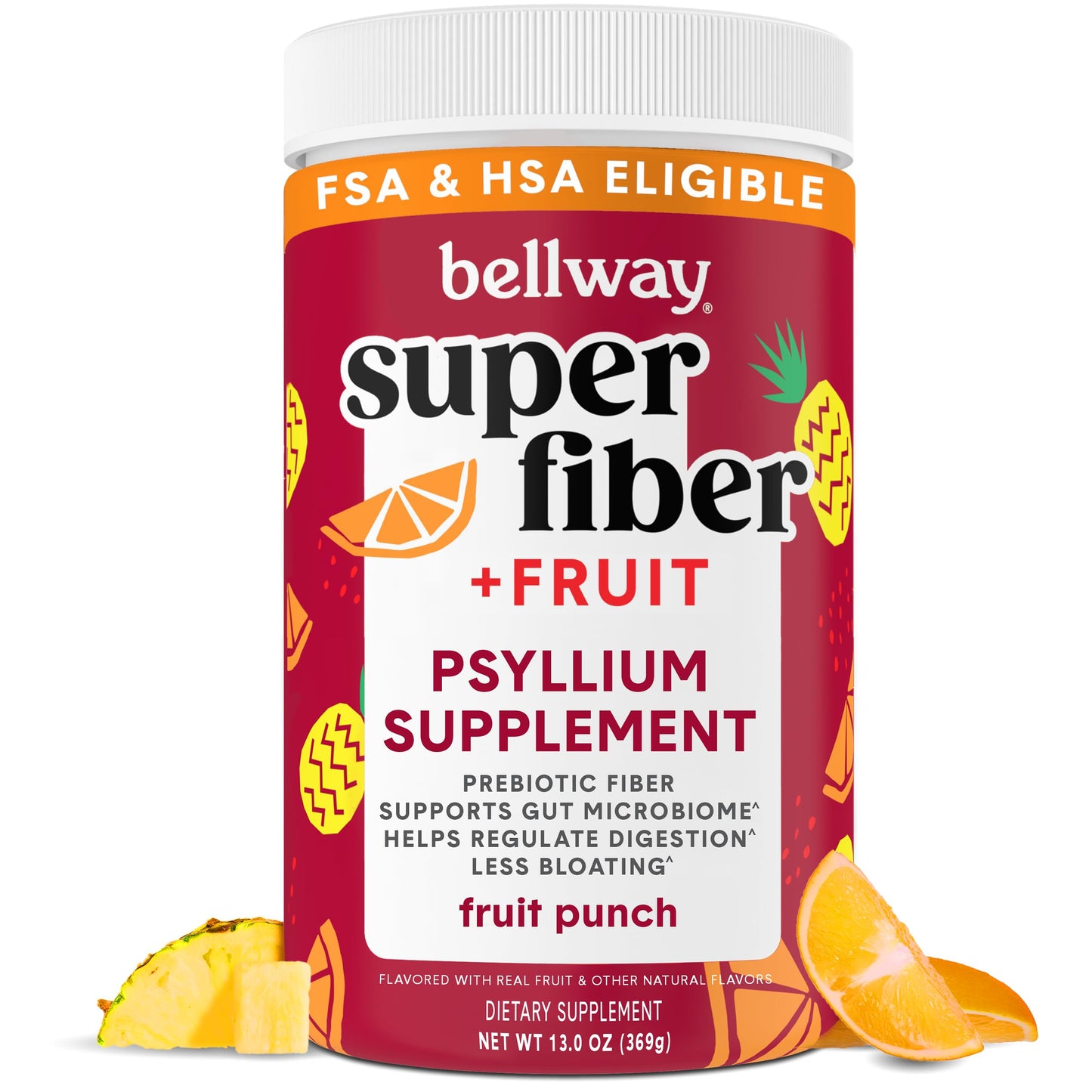 Bellway Super Fiber Powder + Fruit Punch – Sugar-Free Psyllium Husk, 50 Servings