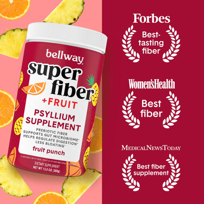 Bellway Super Fiber Powder + Fruit Punch – Sugar-Free Psyllium Husk, 50 Servings