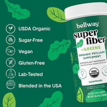 Bellway Super Fiber + Greens Powder | Sugar-Free Psyllium Husk Fiber (30 Servings)