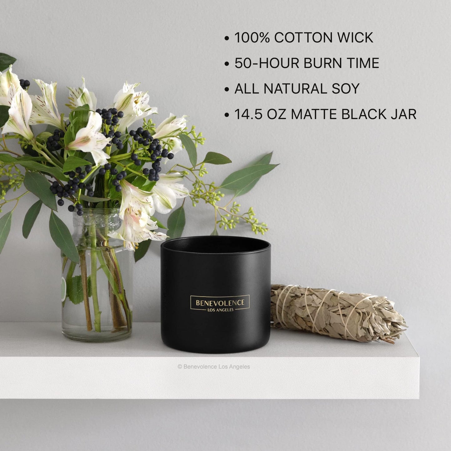 Benevolence LA 3 Wick Candle – Bergamot & Jasmine | 14.5 oz Soy, 45h Burn