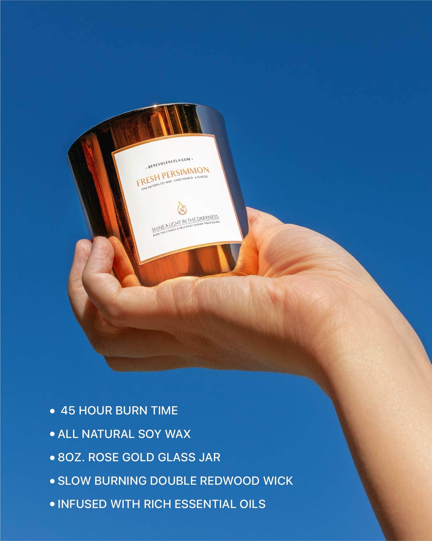 Benevolence LA Persimmon Wood Wick Soy Candles - 8oz, 45 Hour Burn