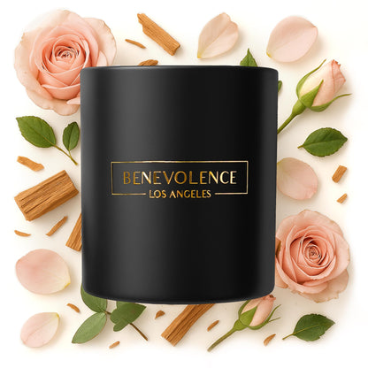 Benevolence LA Rose & Sandalwood Soy Candle – 8oz, 45h Burn | Holiday Home Fragrance