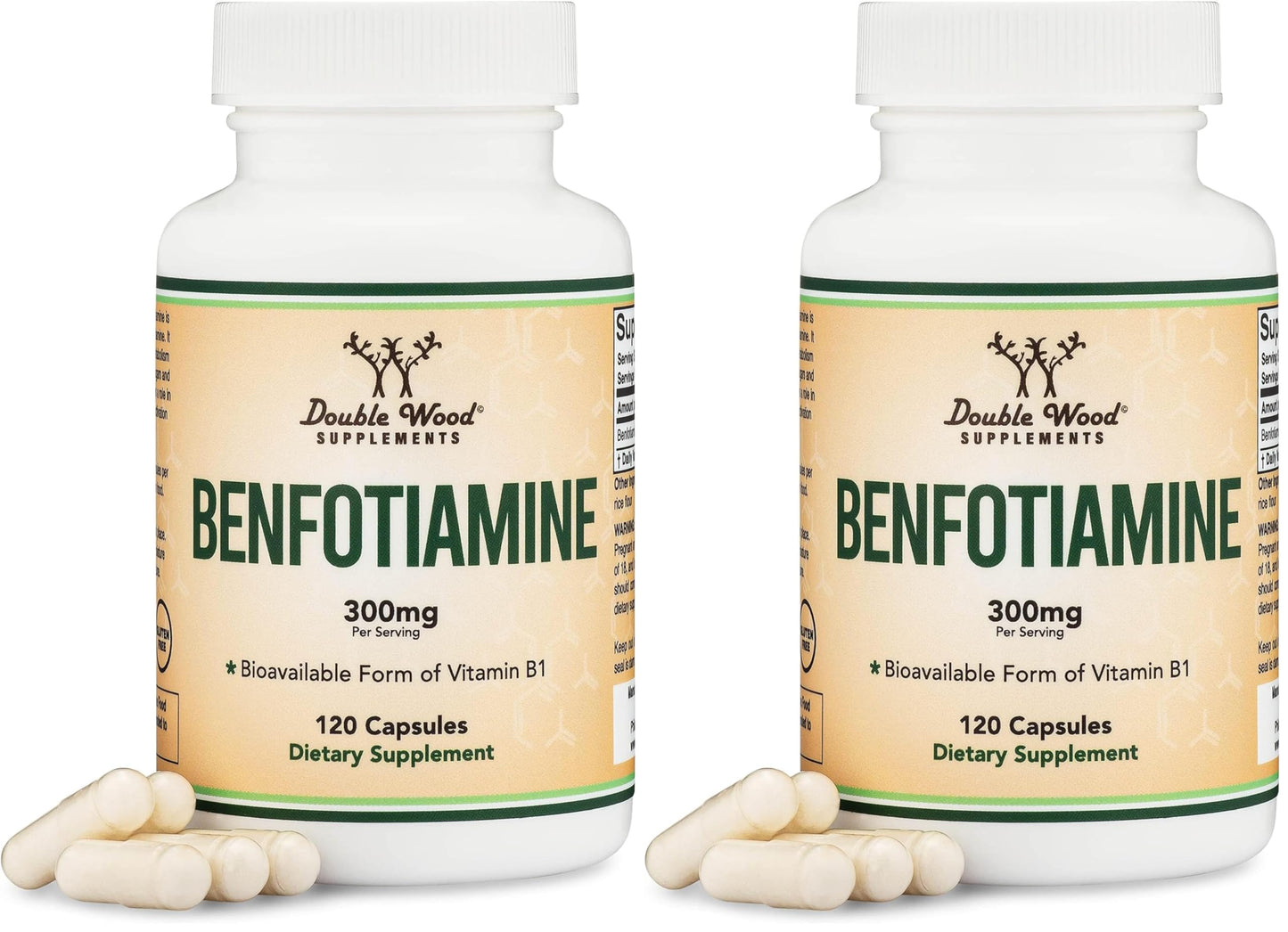 Double Wood Benfotiamine 300mg Servings – 2-Pack, 120 Capsules per Bottle, Third-Party Tested, Non-GMO