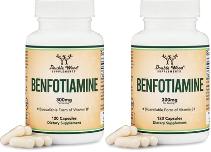 Double Wood Benfotiamine 300mg Servings – 2-Pack, 120 Capsules per Bottle, Third-Party Tested, Non-GMO
