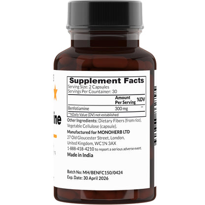 Benfotiamine 300 mg - 60 Veg Capsules | Vitamin B1 Supplement