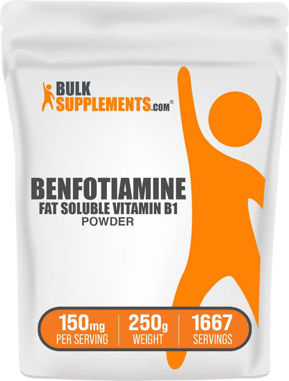 BulkSupplements Benfotiamine Powder – Vitamin B1 (Fat-Soluble), 150 mg/Serving, Gluten Free, 250 g