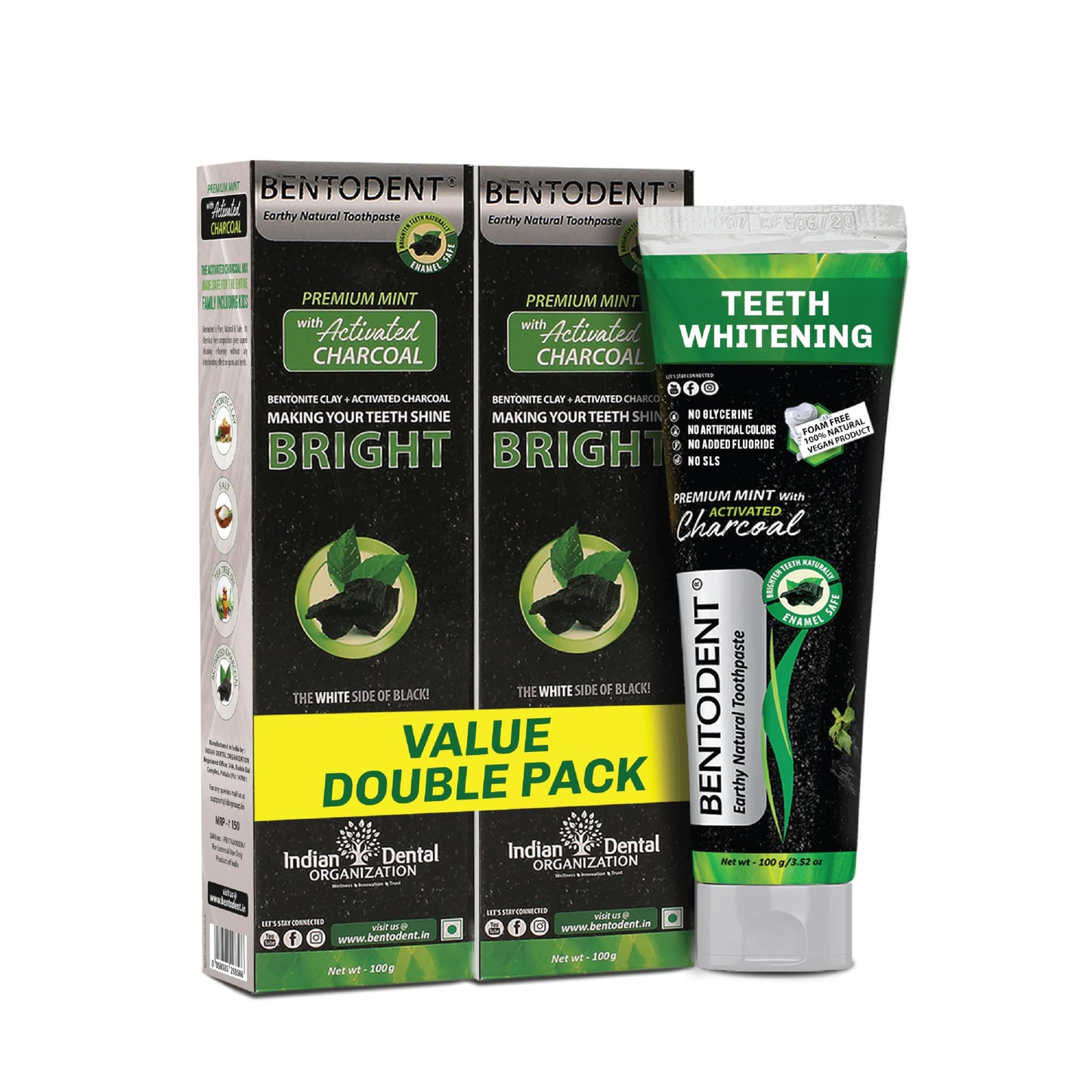 BENTODENT Charcoal Toothpaste – Natural Whitening, SLS & Fluoride Free, Vegan