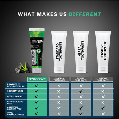 BENTODENT Charcoal Toothpaste – Natural Whitening, SLS & Fluoride Free, Vegan