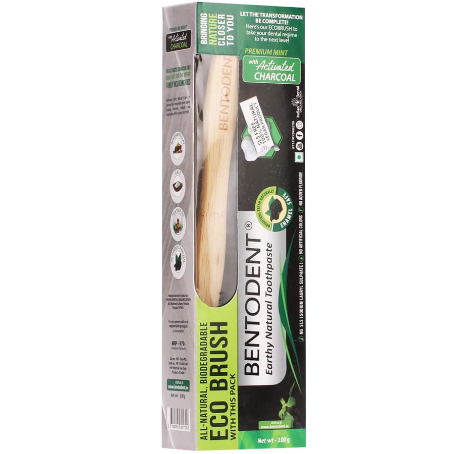 Bentodent Fluoride-Free Charcoal Toothpaste with Bentonite Clay | Natural Vegan Whitening