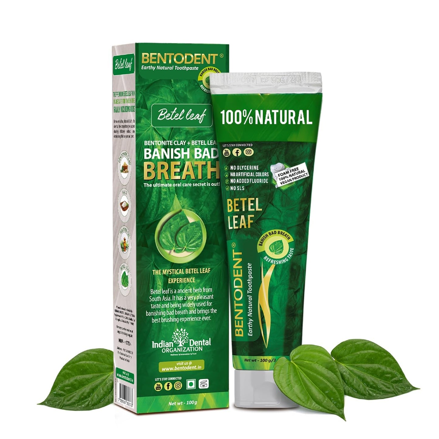Bentodent Fluoride-Free Remineralizing Toothpaste – Organic Bentonite Clay & Betel Leaf | SLS-Free, Vegan