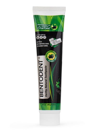 BENTODENT Toothpaste - Bentonite Clay & Activated Charcoal, Fluoride-Free, SLS-Free, Vegan, 3.52 oz