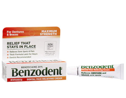 Benzodent Dental Pain Relieving Cream for Dentures & Braces – 0.25 oz Tube (Pack of 3)
