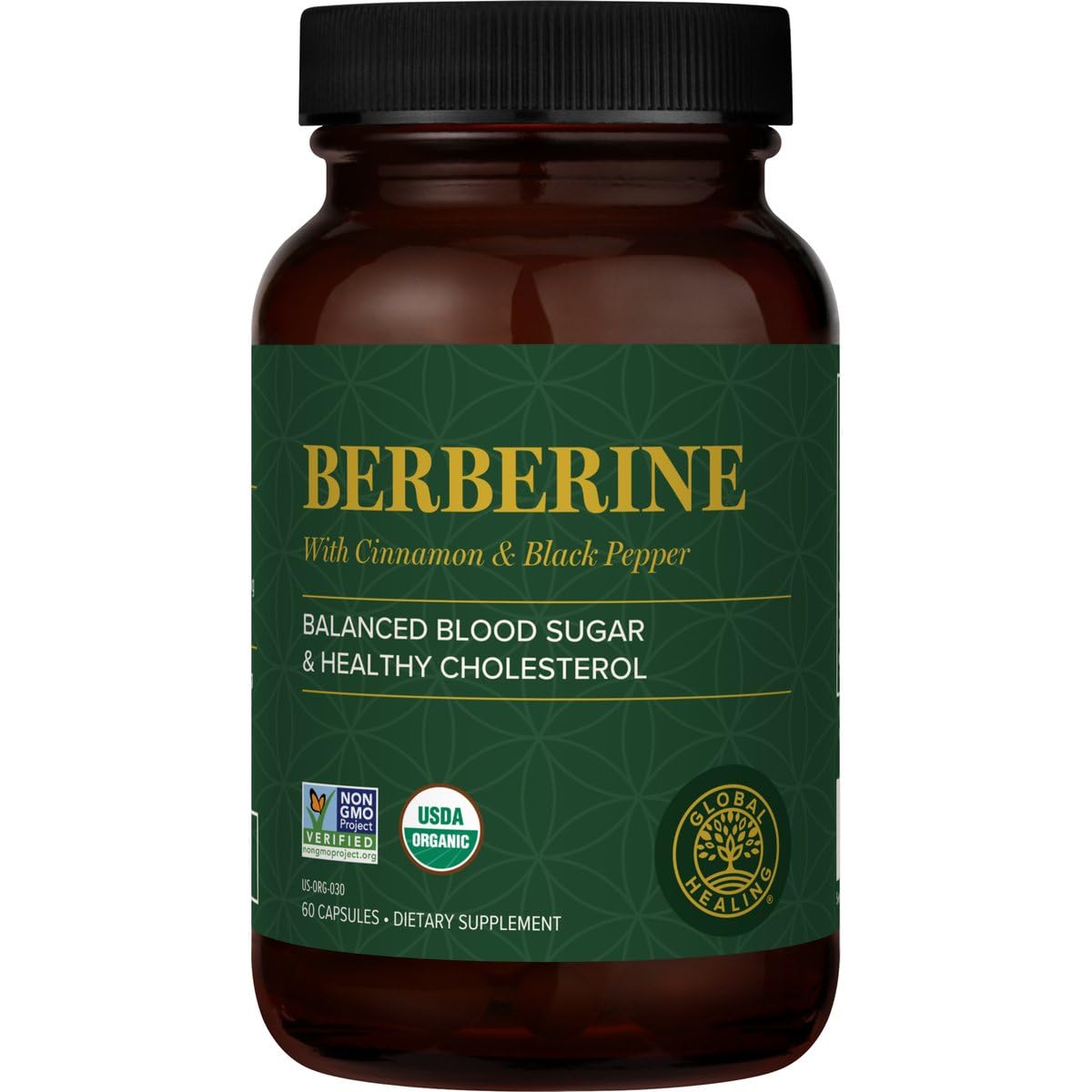 Global Healing Center Organic Berberine 1200mg with Cinnamon & Black Pepper – 60 Capsules