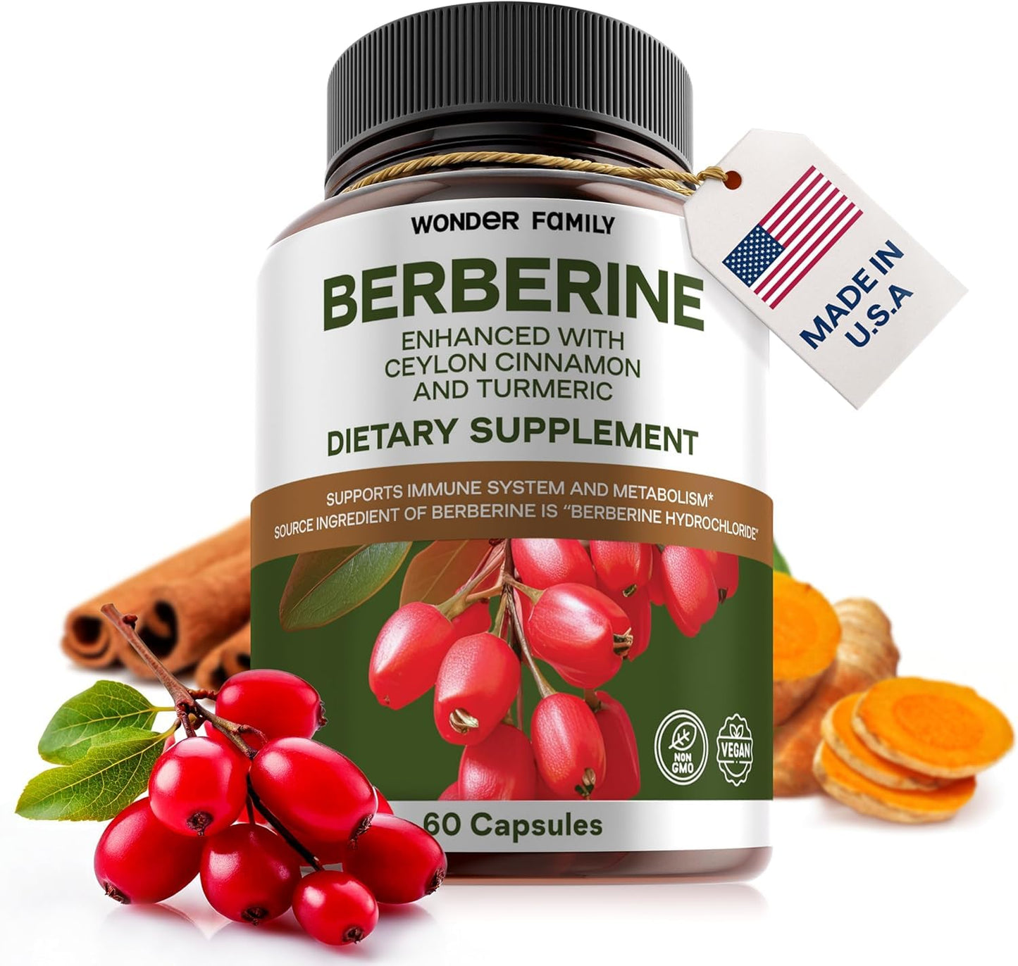 Berberine 500 mg with Probiotics + Vitamins D & K | 60 Capsules | 1 Month Supply