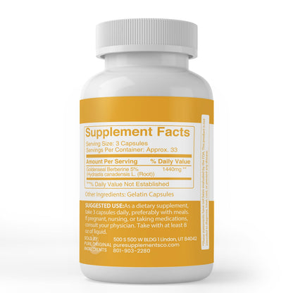Pure Goldenseal Berberine Capsules - 100 Count, No Additives, Lab Verified