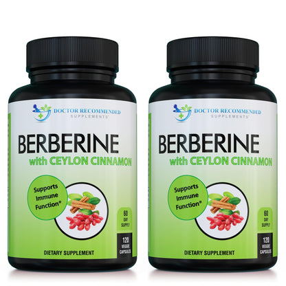 Berberine with Ceylon Cinnamon - 1200mg Berberine + 100mg Organic Cinnamon | 120 Veggie Capsules | 60-Day Supply (Pack of 2) | Doctor Recommended Supplements
