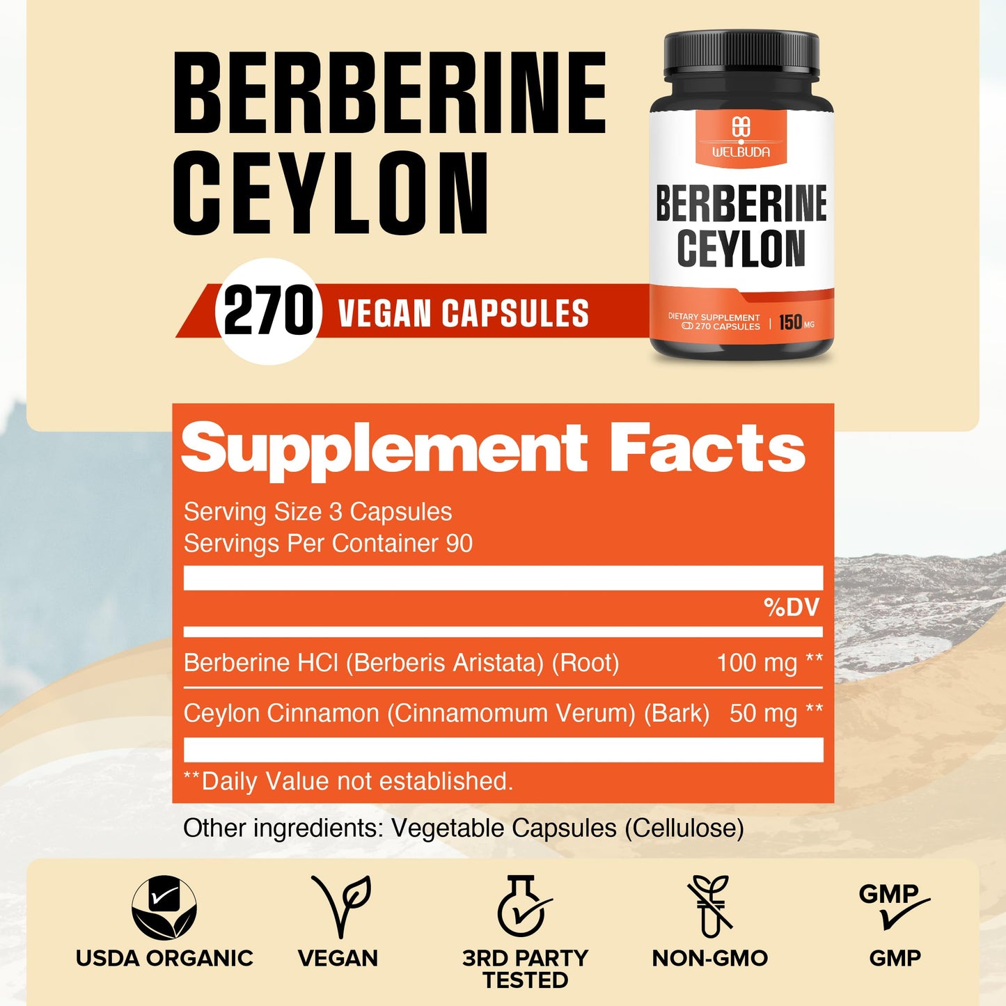 Berberine Supplement with Ceylon Cinnamon – Circulatory Health & Wellness (270 Capsules)