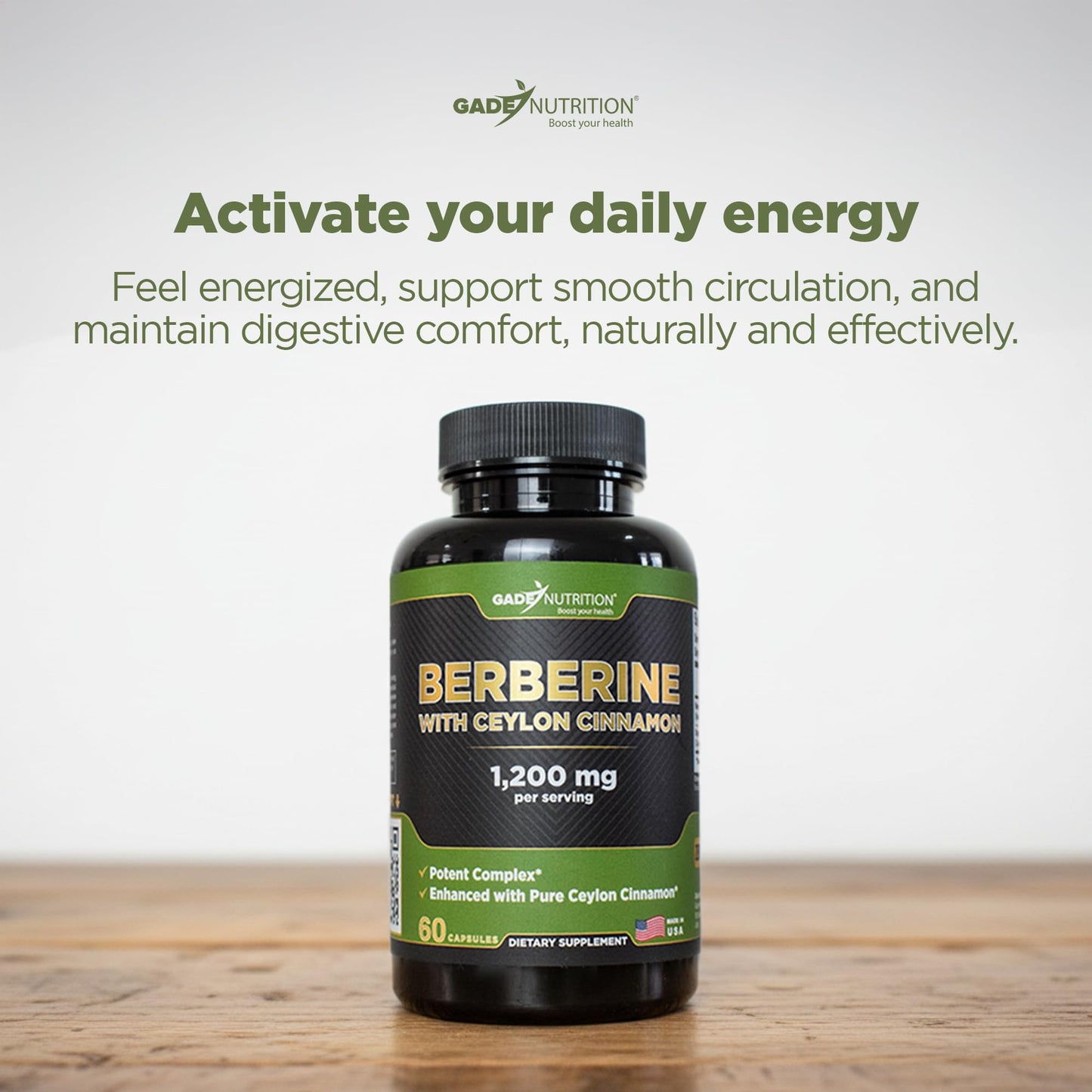 Gade Nutrition Berberine with Ceylon Cinnamon | Berberine HCl 1200 mg | USA Made