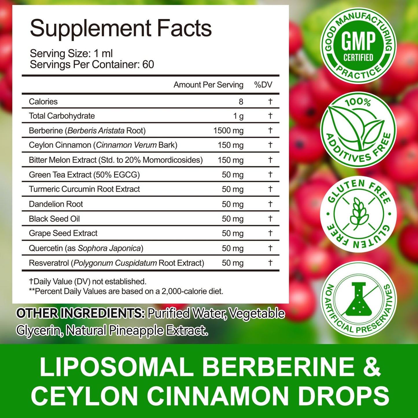 Berberine Liquid Drops 60ml with Ceylon Cinnamon – Immune & Digestive Support