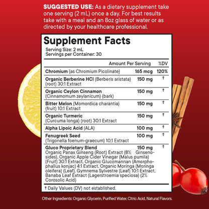 Berberine with Ceylon Cinnamon Liquid Drops 4 OZ – Immune Support with Ginseng, Turmeric, Chromium, Bitter Melon, Moringa