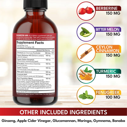 Berberine with Ceylon Cinnamon Liquid Drops – Immune Support & Metabolism 8 oz
