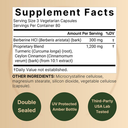 NatureBell Berberine 1500mg with Cinnamon & Turmeric – 2 Pack Veggie Capsules | 97% Pure Berberine HCl