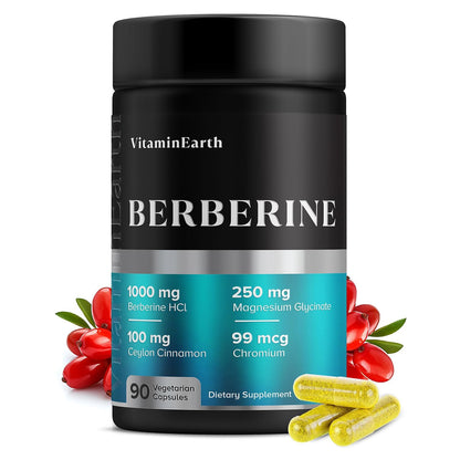 Vitamin Earth Berberine Complex – 1000mg Berberine HCl + Magnesium, Cinnamon, Chromium | 90 Capsules