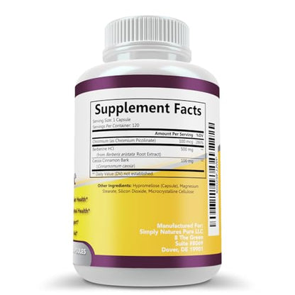 Simply Nature’s Pure Berberine HCl 500mg - 120 Capsules | Heart & GI Support