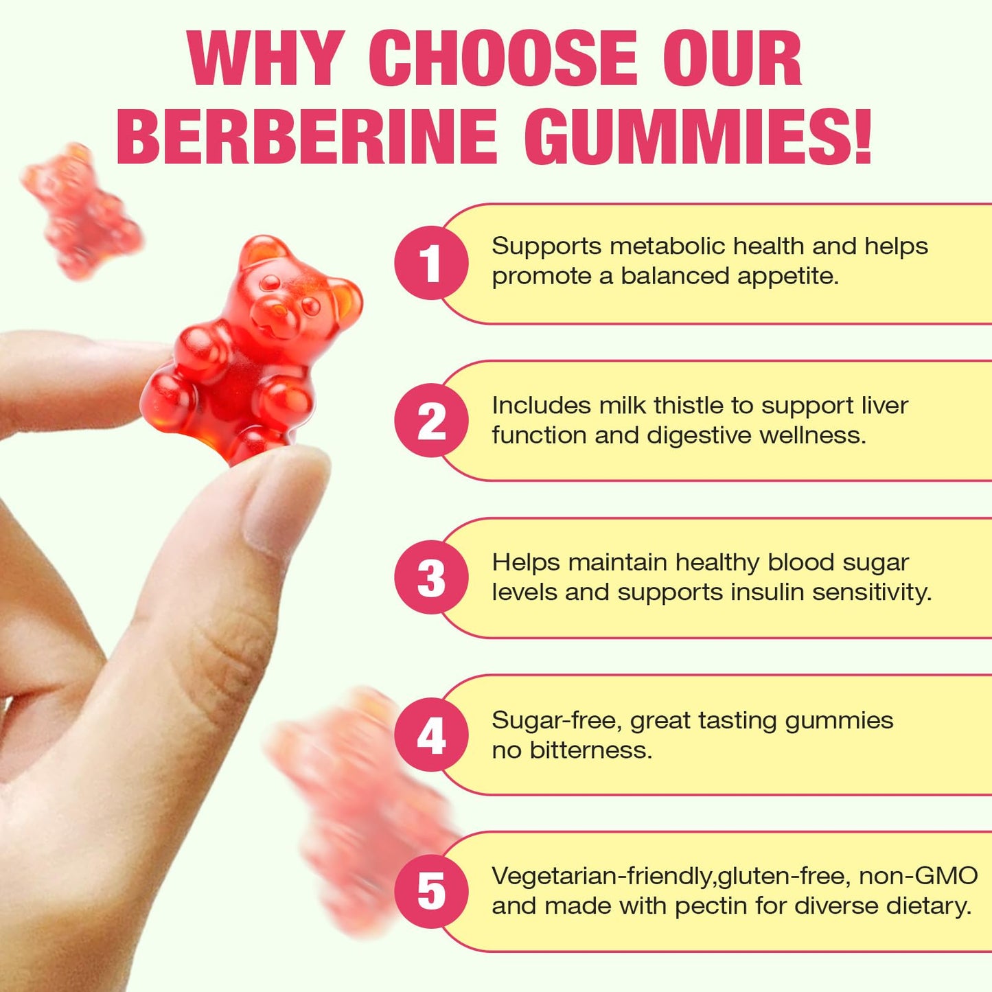 CSDLQNF Berberine Gummies with Cinnamon & Milk Thistle – Sugar-Free Watermelon (60 Count)