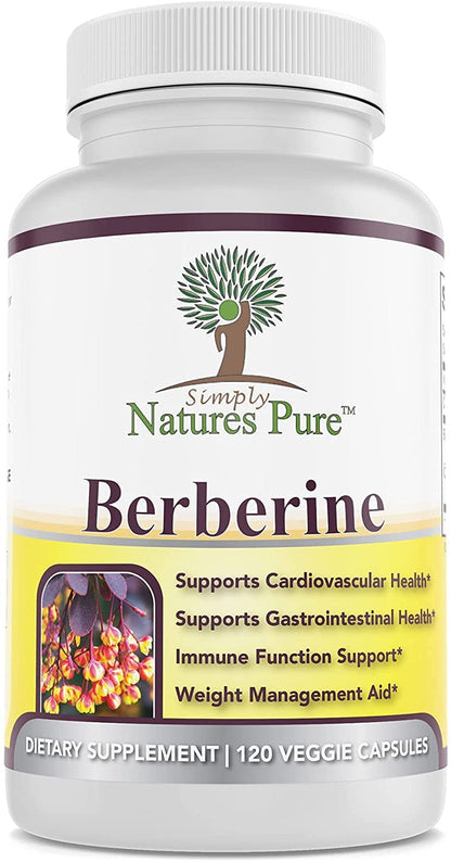 Simply Natures Pure Premium Berberine HCl 500mg - 120 Capsules - Cardiovascular GI Immune Support - Chromium Cinnamon (Pack of 3)