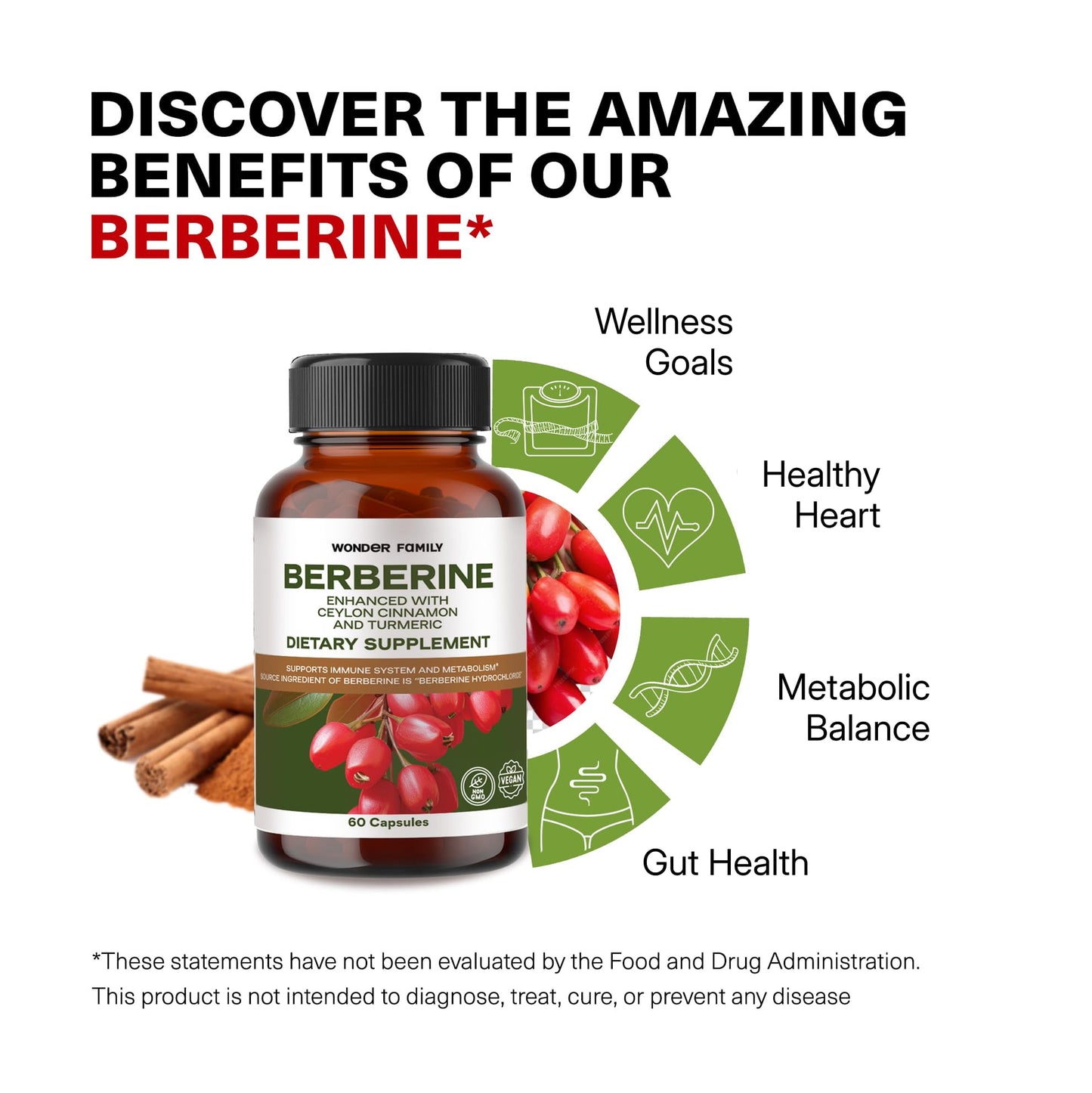 Berberine 500 mg with Probiotics + Vitamins D & K | 60 Capsules | 1 Month Supply