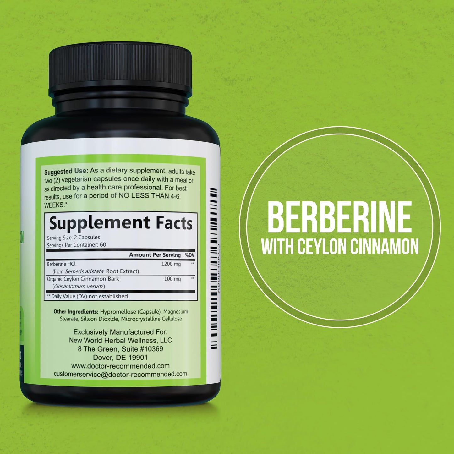 Doctor Recommended Supplements Berberine with Ceylon Cinnamon – 360 Veggie Capsules (Pack of 3) | 1200mg Berberine + 100mg Cinnamon