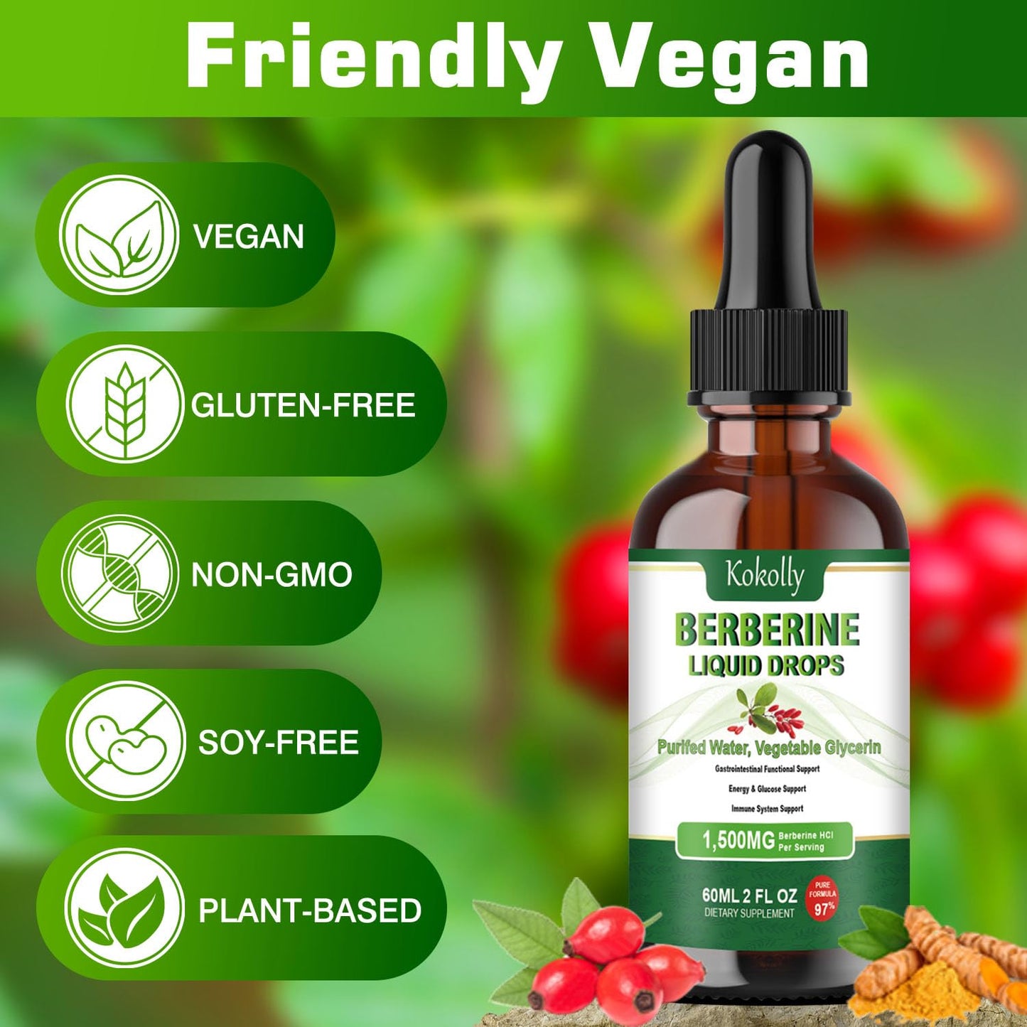 Berberine HCL Liquid Drops 1500mg | Metabolism & Immune Support