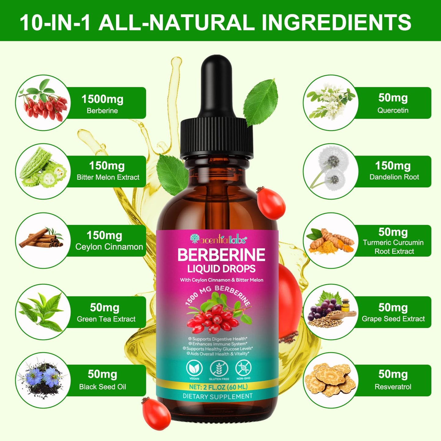 Berberine Liquid Drops 60ml with Ceylon Cinnamon – Immune & Digestive Support