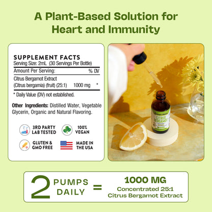 Citrus Bergamot Extract 25:1 Liquid Drops – Vegan & Gluten-Free | Heart Wellness & Metabolic Support