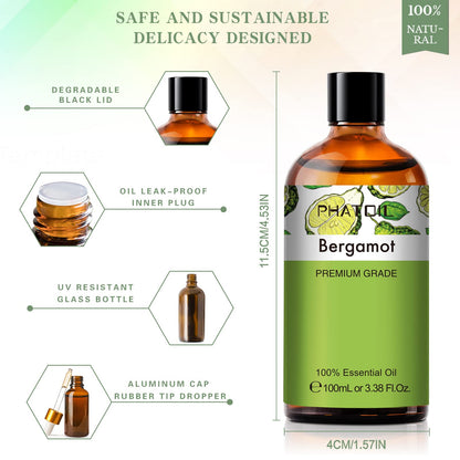 PHATOIL Bergamot Essential Oil 100ml – Aromatherapy, Diffusers, DIY Candles & Soaps
