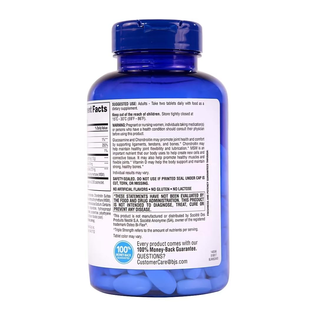 Berkley Jensen Glucosamine Chondroitin MSM – Triple Strength Joint Support, Vitamin D3, 200 Count – NSF Certified