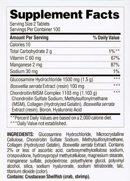 Berkley Jensen Triple Strength Glucosamine Chondroitin MSM Boswellia Complex 2703 mg — Joint Support (200 Tablets)
