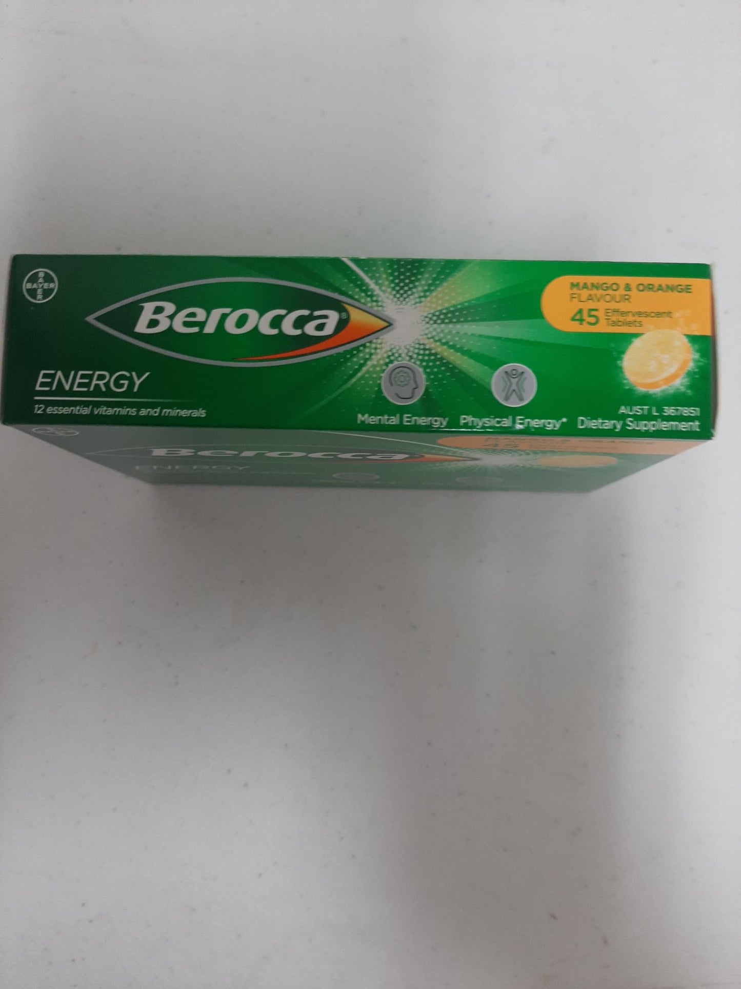 Berocca Energy Mango-Orange Flavor Effervescent Tablets – Vitamin B & C, 45 Count