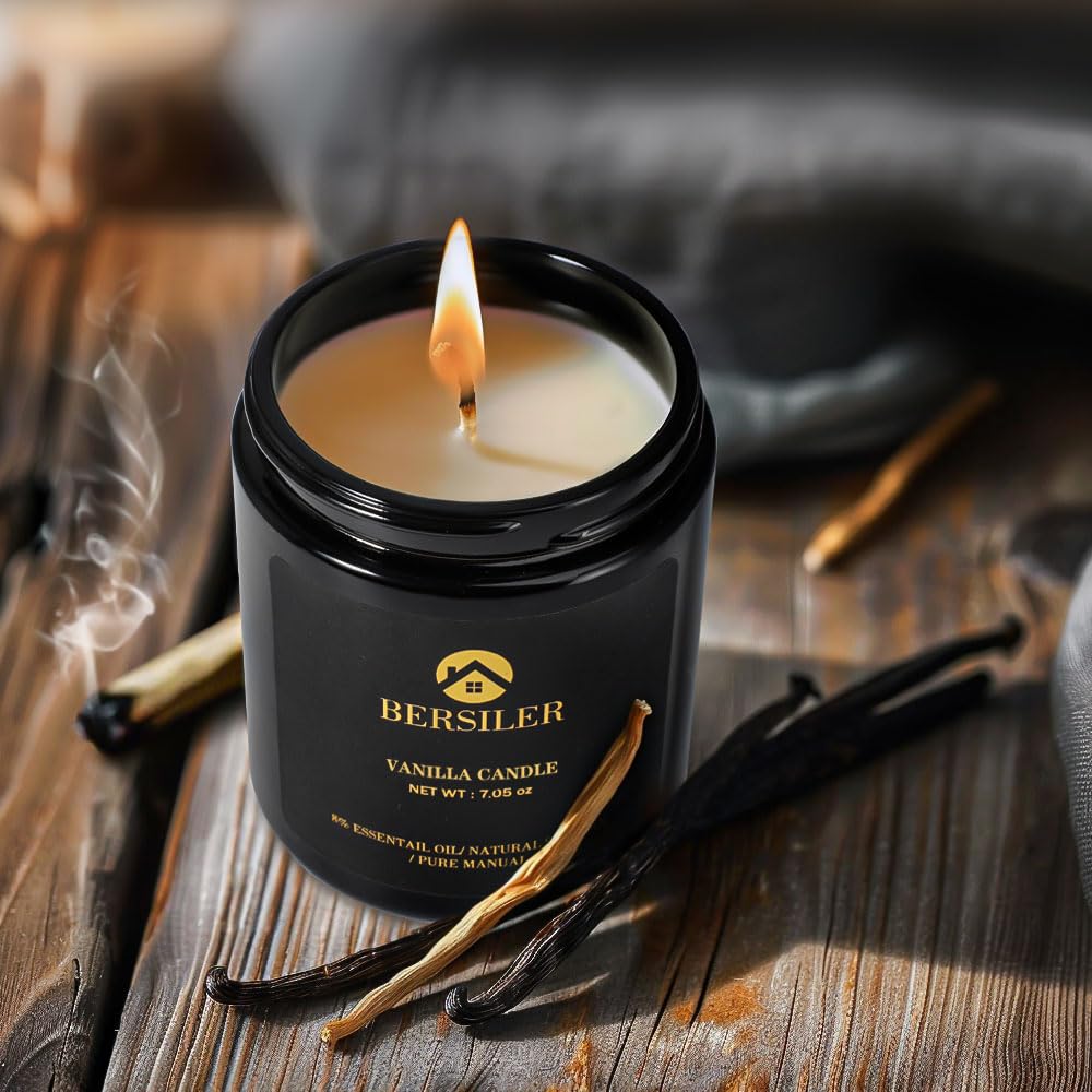 Bersiler Scented Candles for Men - Vanilla Soy Candle, Masculine Black Candles