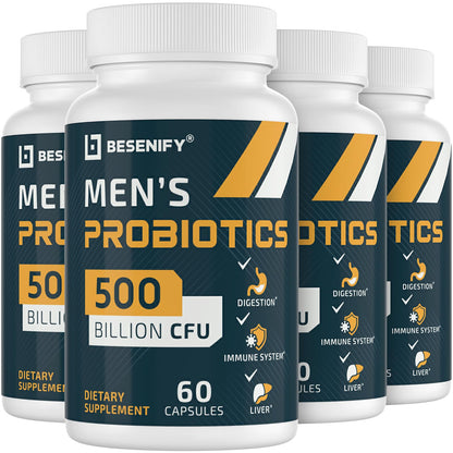Besenify Probiotics for Men – 500B CFUs, 12 Strains, Turmeric & Cranberry, 240 Capsules