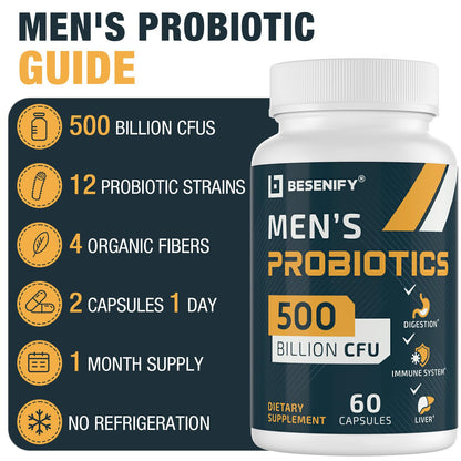 Besenify Probiotics for Men – 500B CFU, 12 Strains, Turmeric & Cranberry
