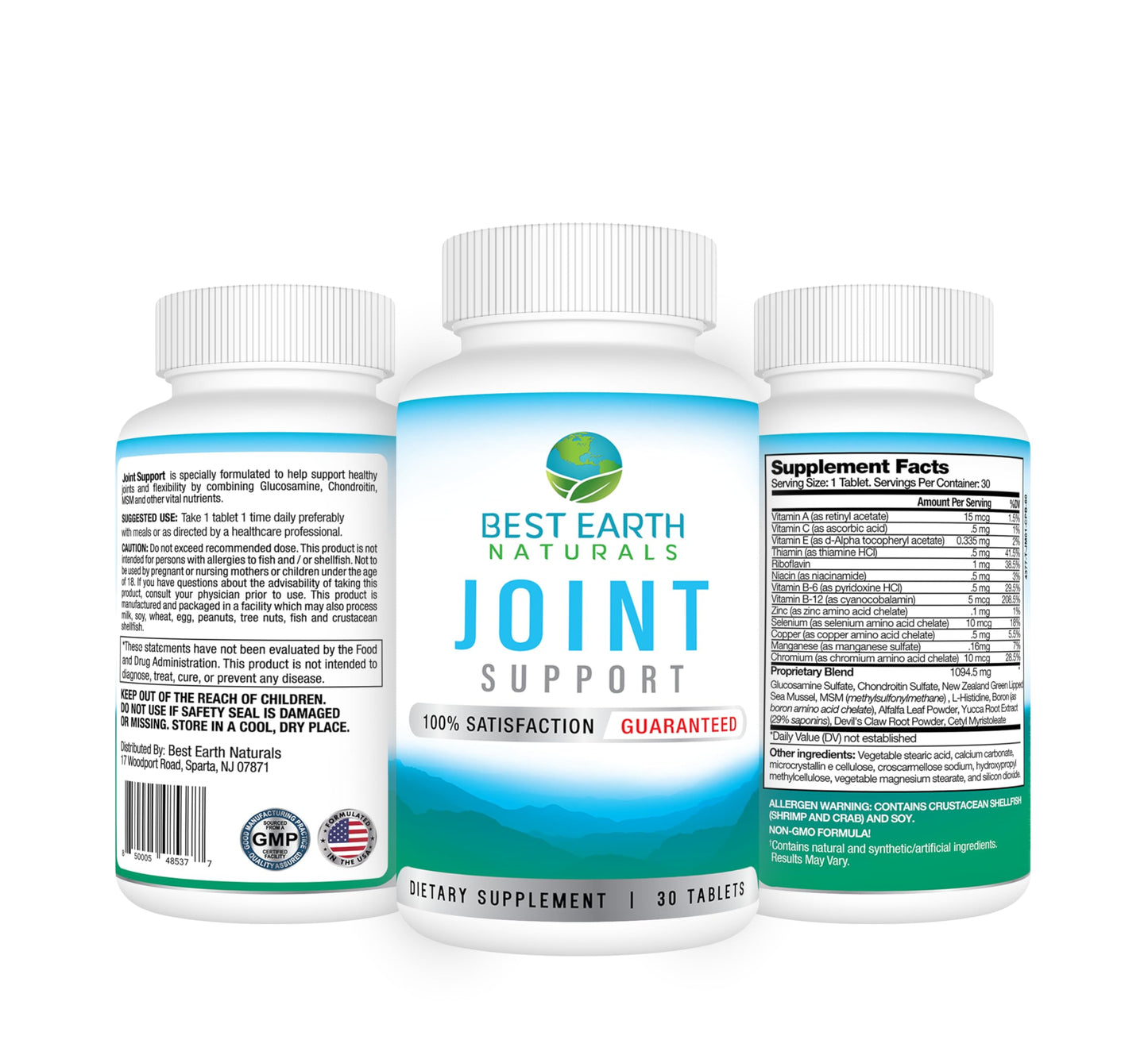 Best Earth Naturals Joint Support- Glucosamine, Chondroitin, MSM & Special Vitamins & Nutrients for Back, Hip & Joint Support - Joint Supplement for Joints, Muscle & Flexibility 30 Day Supply