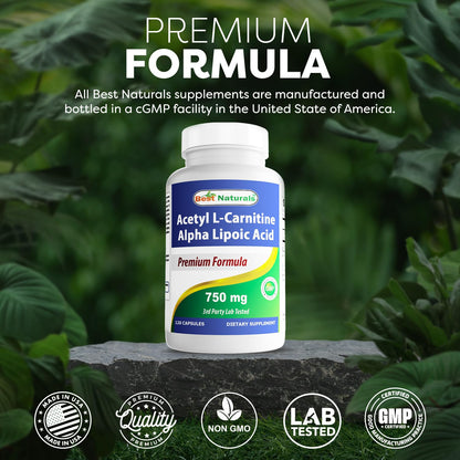 Best Naturals Acetyl L-Carnitine & Alpha Lipoic Acid 750 mg – 360 Count (3 x 120)