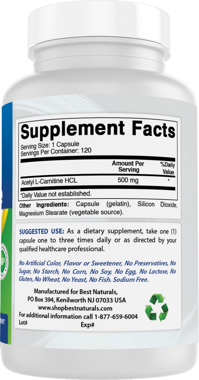 Best Naturals ALCAR 500mg – 120 Capsules, Non-GMO & Gluten-Free