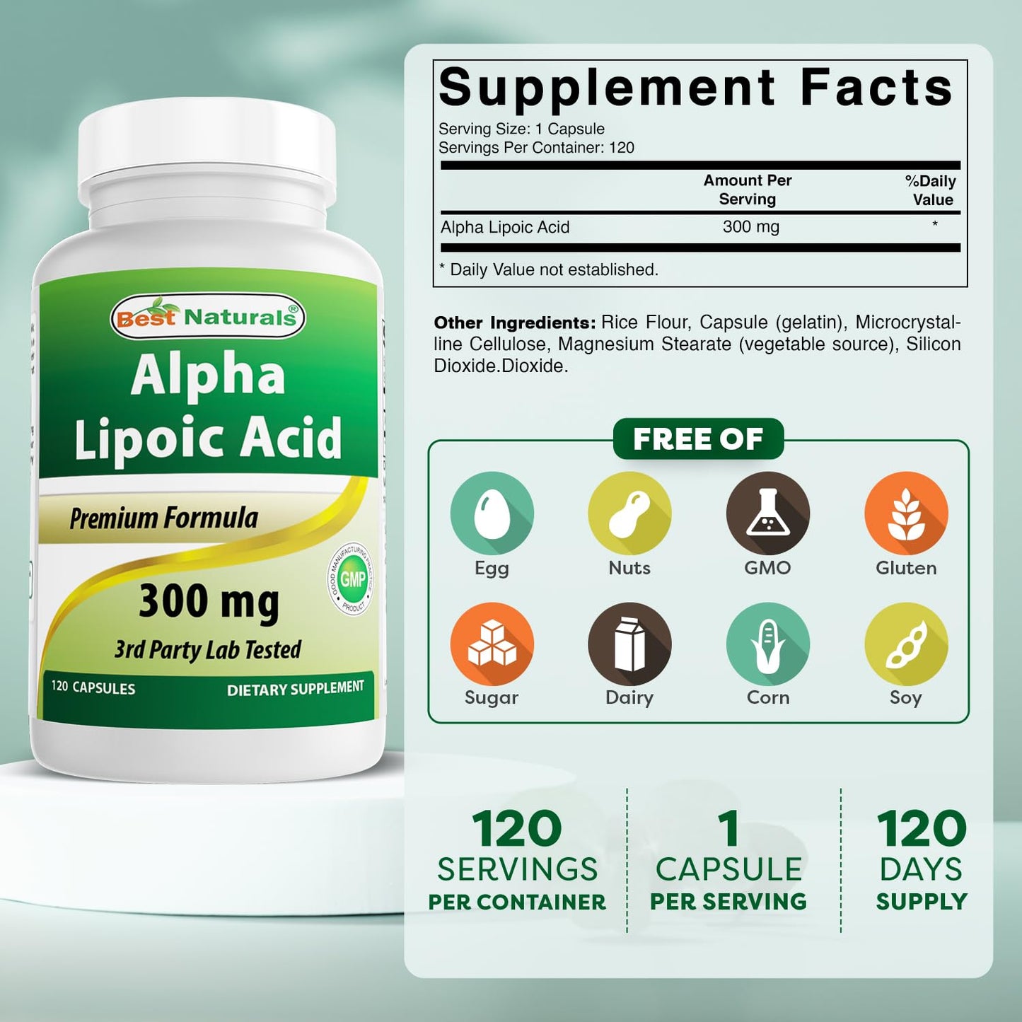 Best Naturals Alpha Lipoic Acid 300 mg – 120 Capsules