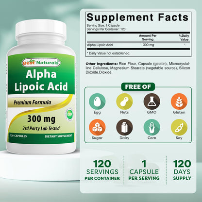 Best Naturals Alpha Lipoic Acid 300 mg – 120 Capsules